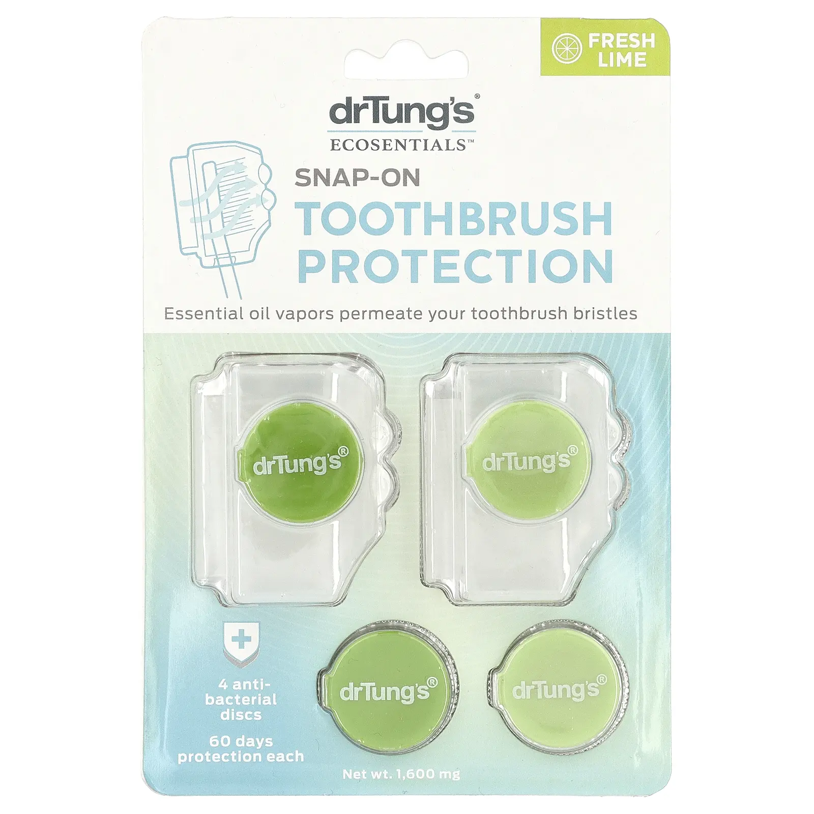 Dr. Tung's Ecosentials™, Snap-On Toothbrush Protection, Fresh Lime, 4 Count