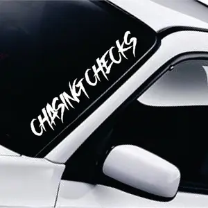 Chasing Checks Car Decal Truck Bumper Sticker Window Windshield Banner JDM Vinyl Men Money Blue Collar