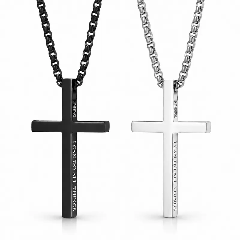 Stainless Steel Philippians 4:13 Cross Necklace - Christian Bible Verse Pendant, Faith Strength Costume Jewelry, Gifts for Men, Boyfriends, Adults, Necklaces for Women, Jewelry for Women