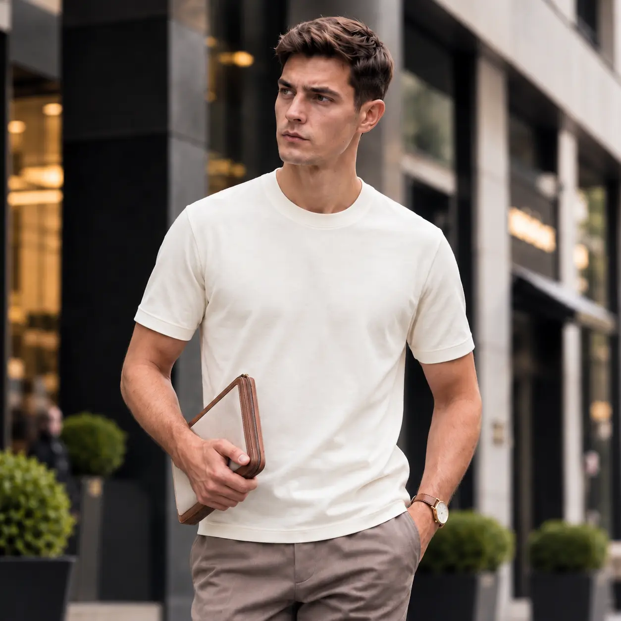 Boveme Menswear Men's Crew Neck T-Shirt - Short/Long Sleeve, Buttery-Soft Casual Plain Simple Top, Premium Pima Cotton-Modal-Spandex Fabric, Soft Stretch Quiet Luxury Daily Essential