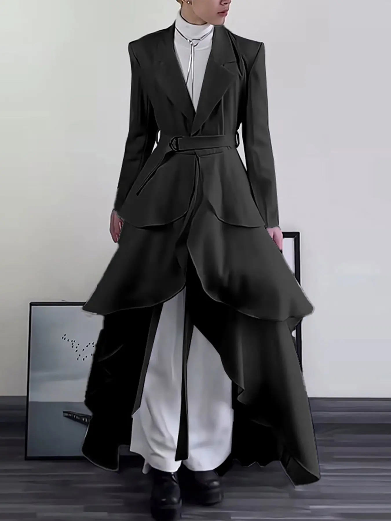 INCERUN Men's Fashion Elegant Formal Pleated Party A-Line Skirt Suit, Long Sleeve, Fabric, Casual Western Style, Spring & Fall Season, Perfect for Parties, Menswear