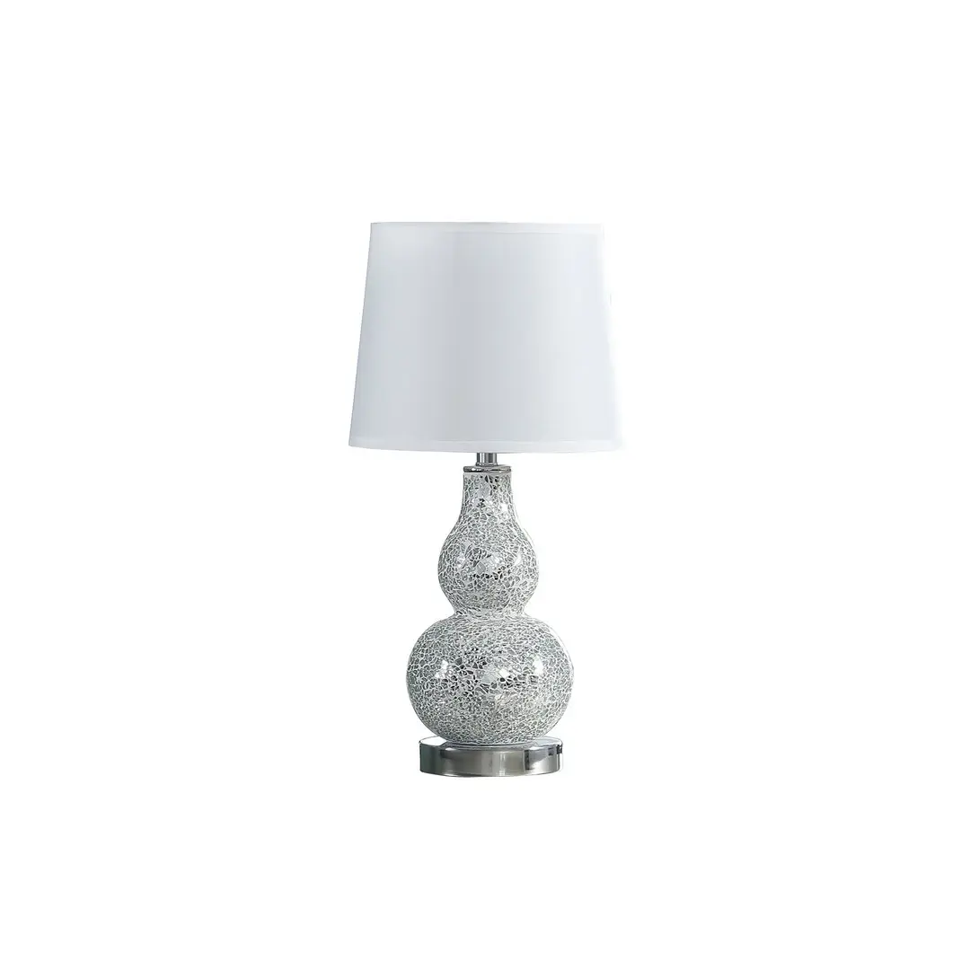 Decorative Table Lamp - 19.5" Modern Indoor Home Lighting, Mirror Glass Mosaic Shade, Silver Chrome Polyresin Base, In-Line Switch, 60W Max Bulb Compatibility
