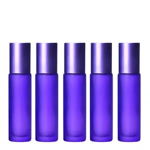 10ml Frosted Bottles with Steel Roller - Purple 5Pcs