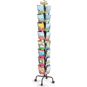 TikTokShopBlackFridayVEVOR Greeting Cards Display Rack, 32 Pockets Rotating Postcard Brochure Display Stand, 360 °   Spinning Card Display Rack with Sign Holder & 4 Wheels (2 Lockable) for Exhibitions Office Trade Show