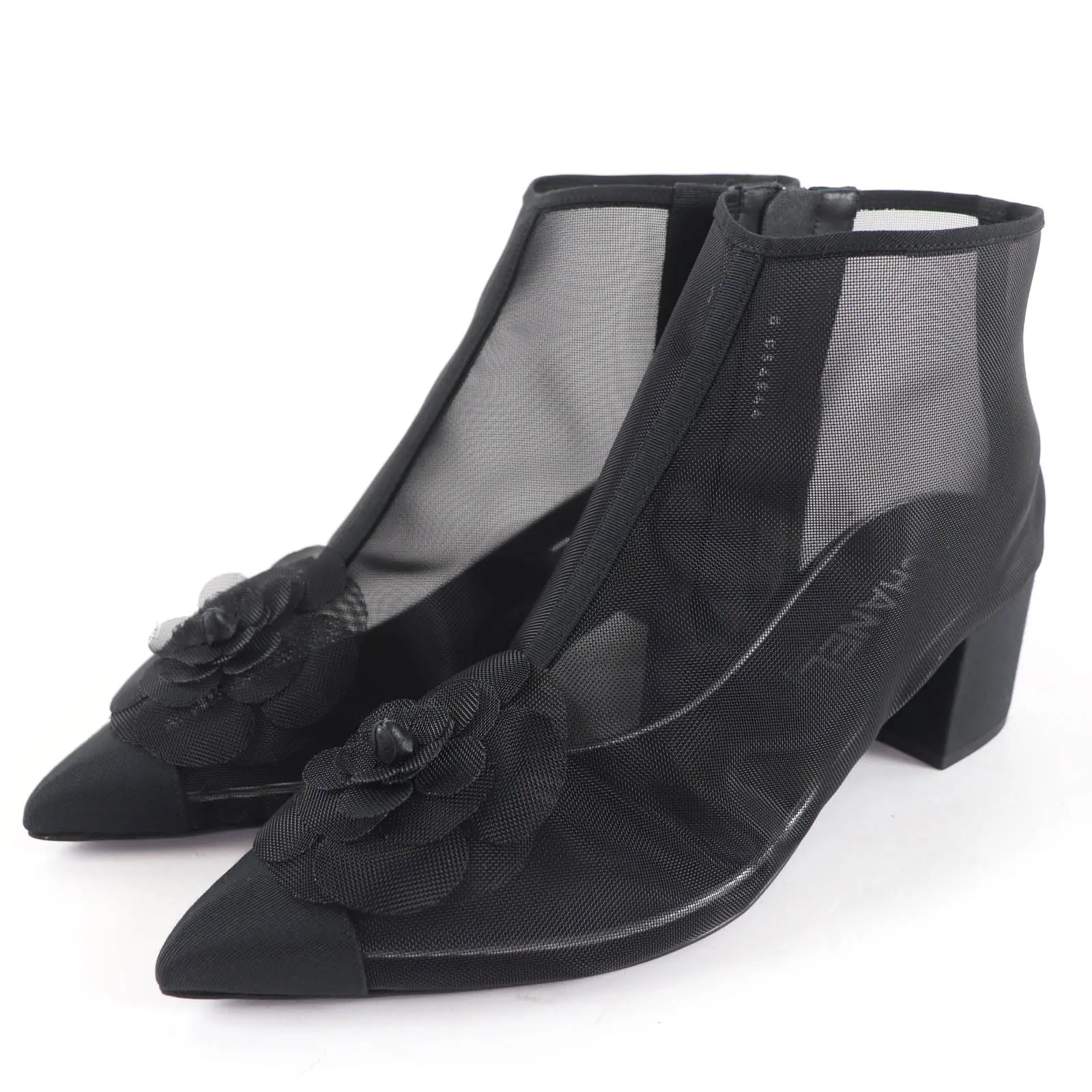 Pre-owned CHANEL Others Small Leather Goods COCO Mark Camellia Mesh Ankle Boots