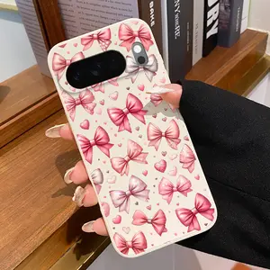 Rounded Edge Phone Case for Google Pixel 10 9 8 7 Pro A XL Pink Bow Reverie Pattern Shockproof Liquid Silicone TPU Bumper Drop Protection Cover Smartphone Casing