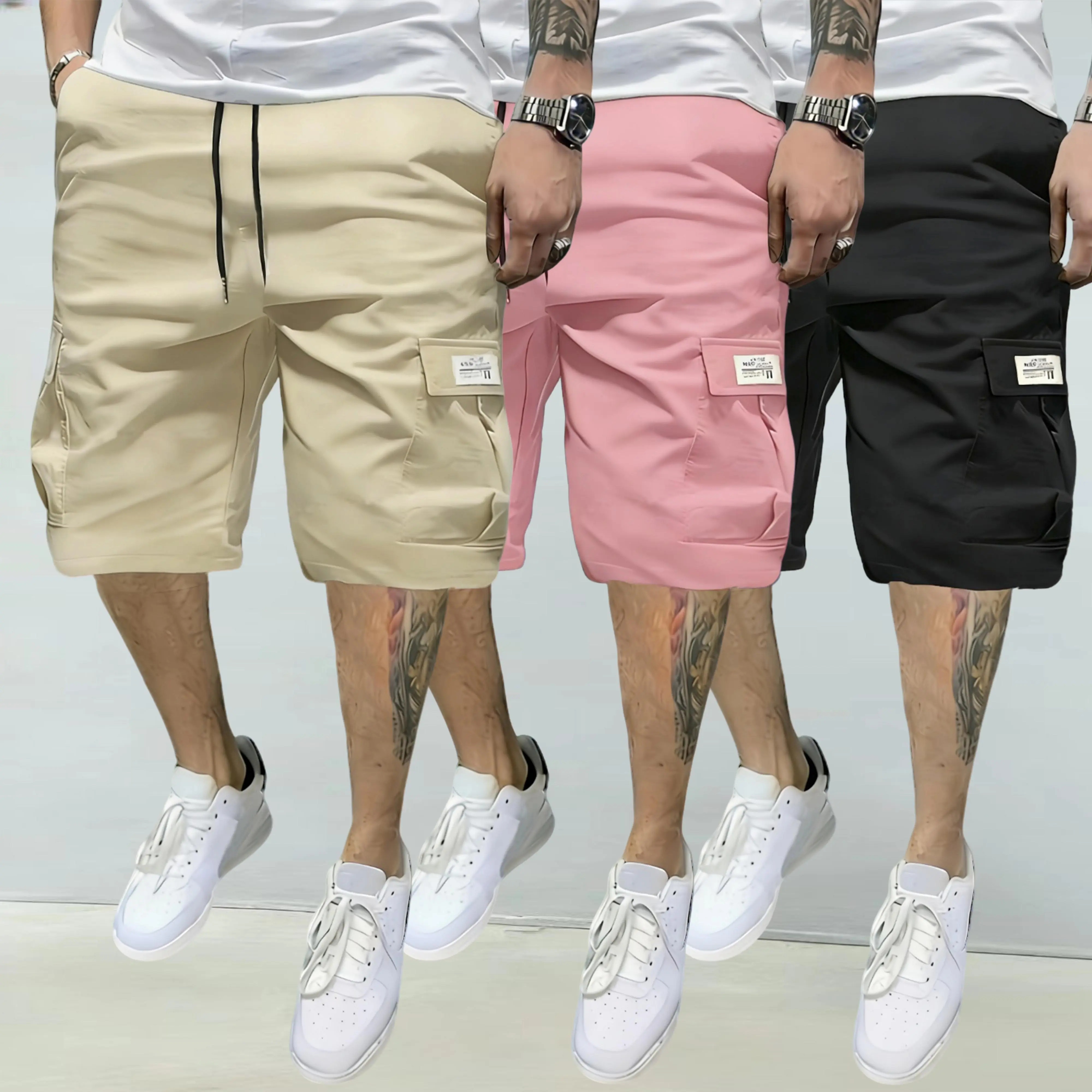 Khaki, pink, black