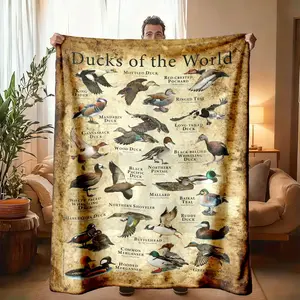 World Duck Species Theme Fleece Blanket, Large Size Soft and Warm for All Seasons, Perfect for Home, Office, Camping, and Travel