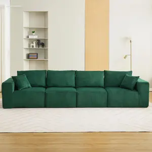 【GARVEE】137" Sectional Couches for Living Room, Cloud Modular Sectional Sofa, Straight 4-Seater Modern Corduroy Couch, No Assembly Required, Convertible Sleeper Sofa for Apartments & Small Spaces, Green