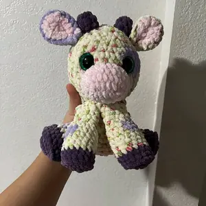 Super Adorable Cow Plush Toy in Purple with Green Eyes and Green Stripes