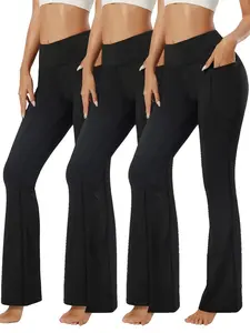 3-Pack Sport Casual Solid Color Women's High Waist Sports Yoga Pants,Wide Leg Pants Bootcut Wide Leg Pants,Workout Pocket Sports Leggings Wide Leg