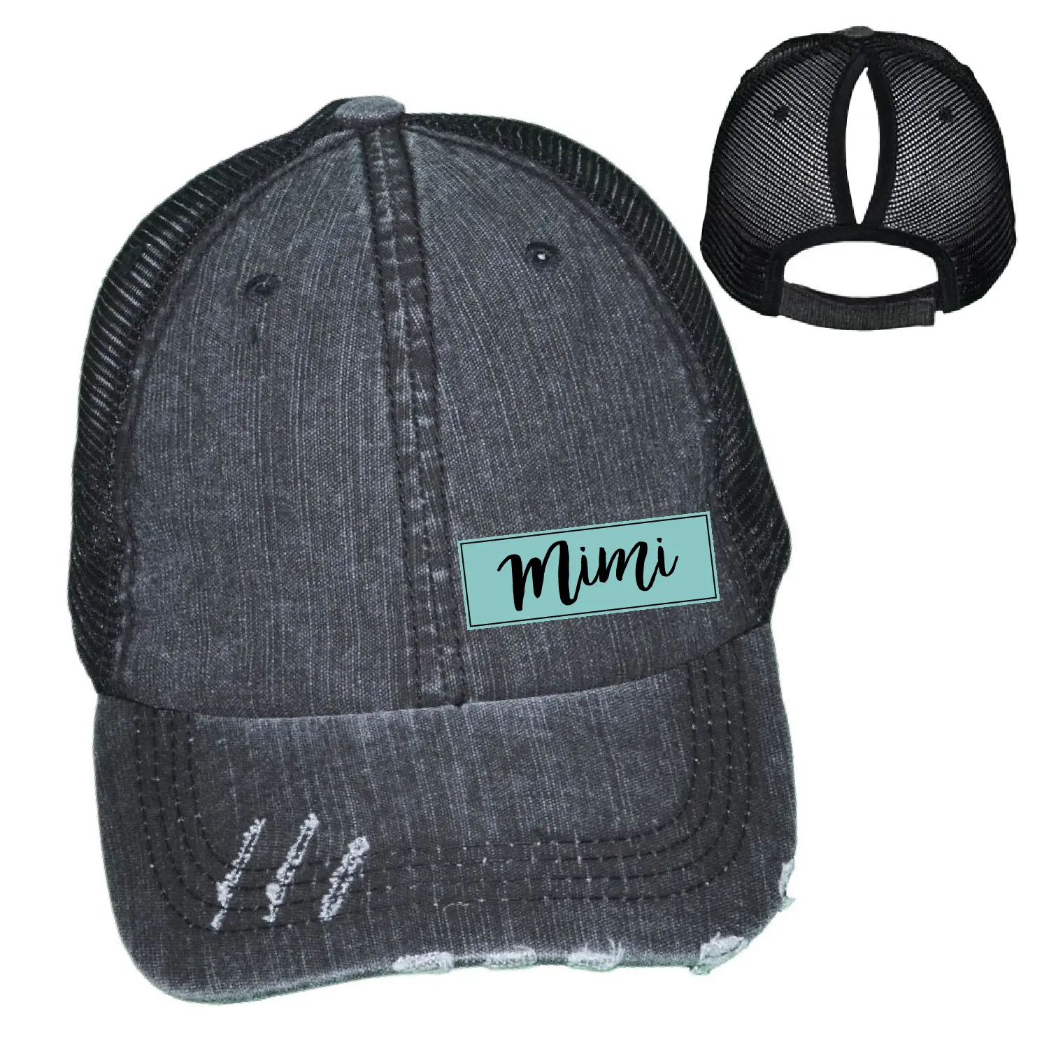 Mimi Ponytail Hat, Custom Leather Patch Cap, Grandma Hat Personalized Trucker Hat, Custom Ponytail Cap, Mimi Cap, Mother's Day Gift Hat