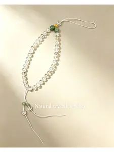 Natural White Quartz Phone Chain, Five Wealth Gods Phone Lanyard, High-end Chinese Style Anti-lost Wrist Strap