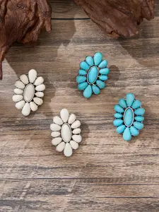 Vintage Western Turquoise Flower Earrings, Bohemian Cowboy Style, Women's Gift, Gift Ready, Retro Floral Jewelry, Unique Accessory