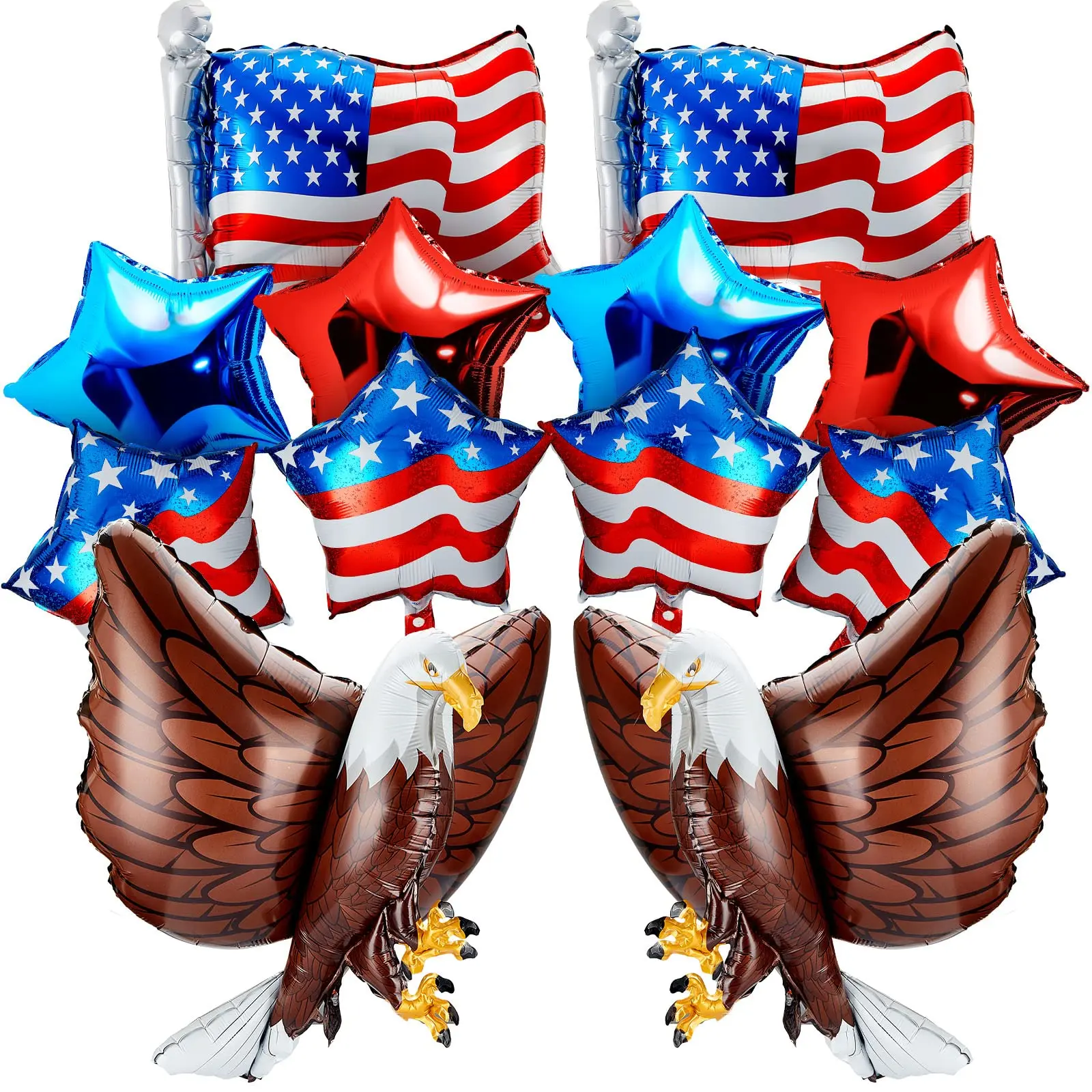 12Pcs Patriotic Eagle Foil Balloons – USA Red White Blue Stars American Flag Balloons for Party Decor