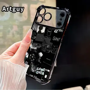 Monochrome Melancholy Pattern Four Corner Anti-Fall Phone Case Transparent Electroplated Protective Cover for iPhone 17 Pro Max Air 16 15 Plus 14 13 12 11 E