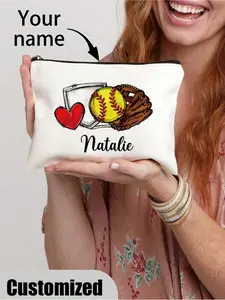 Custom Softball Player Makeup Bag - Personalized Name, Lightweight & Foldable Cosmetic Pouch With Zipper For Travel & Toiletries, Perfect Gift For Softball Teams,Letter,Portable,Multifunction,Versatile,Lightweight,Large Capacity,All-Purpose,Practical,Cute