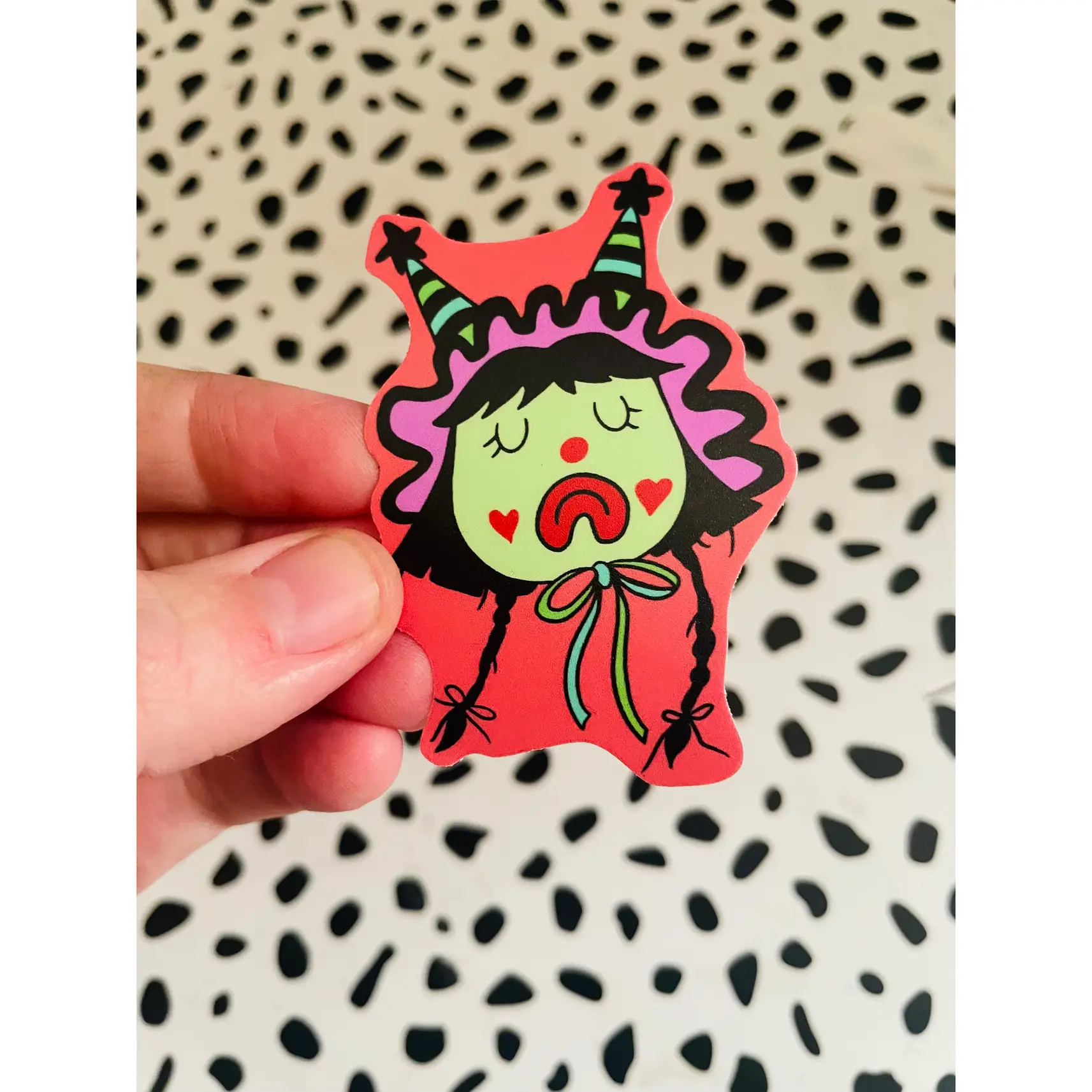 Clown Gal with double pointed hat, vinyl sticker, 2.5" Clown Gal with double pointed hat, vinyl sticker, 2.5"