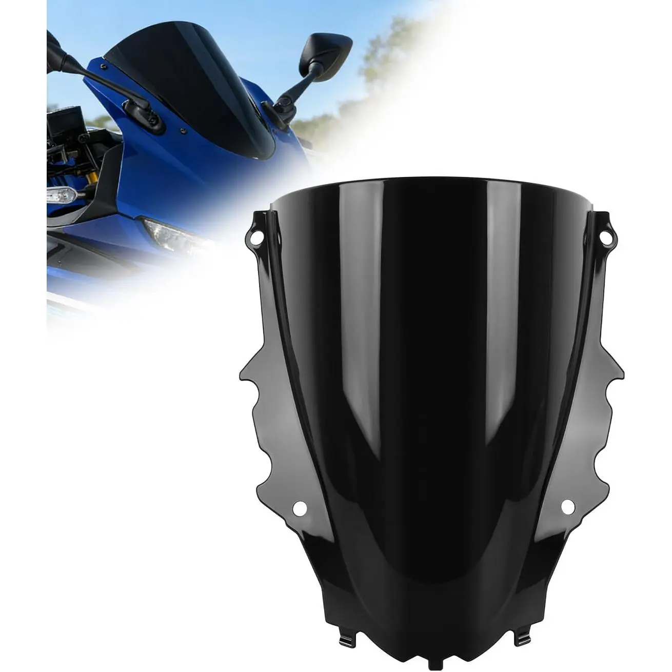 Motorcycle Front Fairing Wind Deflector for YZF R3/R25 2019-2025 (Black) - 15.3in Burr-Free Durable Plastic Accessory, Internal View Windshield, No-Drill Easy Install, Helmet Protection Wind Deflector