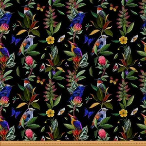Birds Upholstery Fabric by The Yard,1 Yard,Cute Birds Leaf Branches Reupholstery Fabric,Black Nature Botanical Animal Floral Waterproof Fabric, Cute Bird Pattern, Waterproof Material