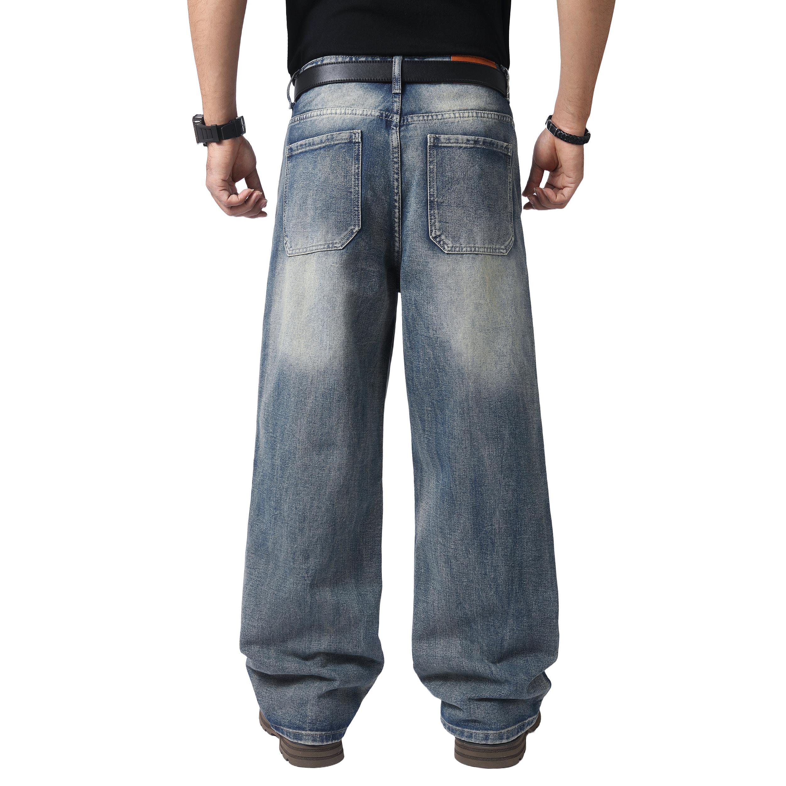 JUNBAOSS Men's Baggy Hip Hop Jeans Y2K Casual Vintage Wide Leg Skater Denim Pants Loose Fit Long Trousers 2000s Streetwear Mens Irregular Sutures Skateboard Steampunk Baggy Jeans Plain Pants Pockets