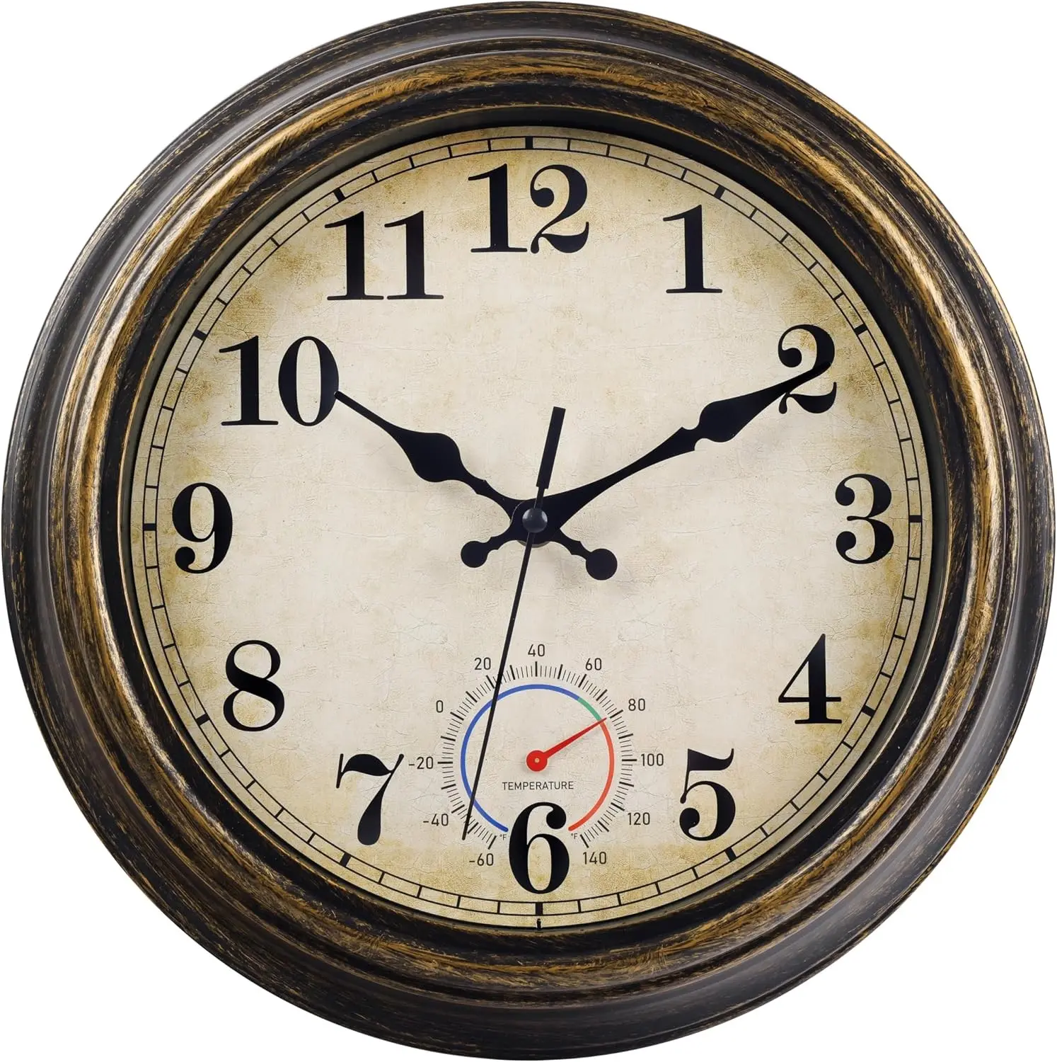 Outdoor Clocks Waterproof with Thermometer Vintage Wall Clock Decor for Bathroom Patio Pool Garden(12 Inch)