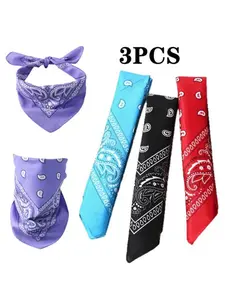 3pcs Multifunctional Cashew Flower Pattern Small Towel Headscarf Handkerchief, Bandana, Breathable Versatile Scarf, Unisex Accessory