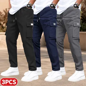 3-Pack Men’s Classic Cargo Joggers Elastic Drawstring Waist Casual Long Pants for All Seasons