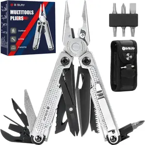 Pliers BI2048B, Stainless Multi Tool with Rope and Screwdrive, Foldable Self-locking Multitools with Nylon, for Camping, Hiking,, Repair