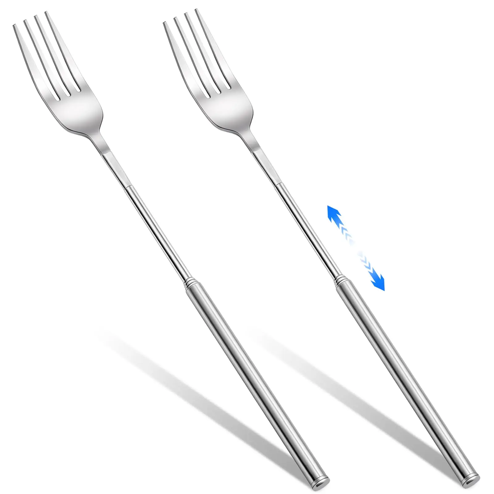 2Pcs Extendable Fork Prank, 8.7-25.6in Telescopic, Stainless Steel Expandable Long Forks with 8.7 to 25.6 Inch Telescopic Handle. Great for BBQ, Camping, Parties, and Pranks