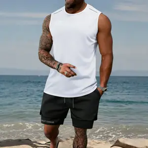 Men’s solid-color tank top and shorts set—a comfortable, breathable two-piece outfit suitable for everyday outdoor sports and summer casual wear.