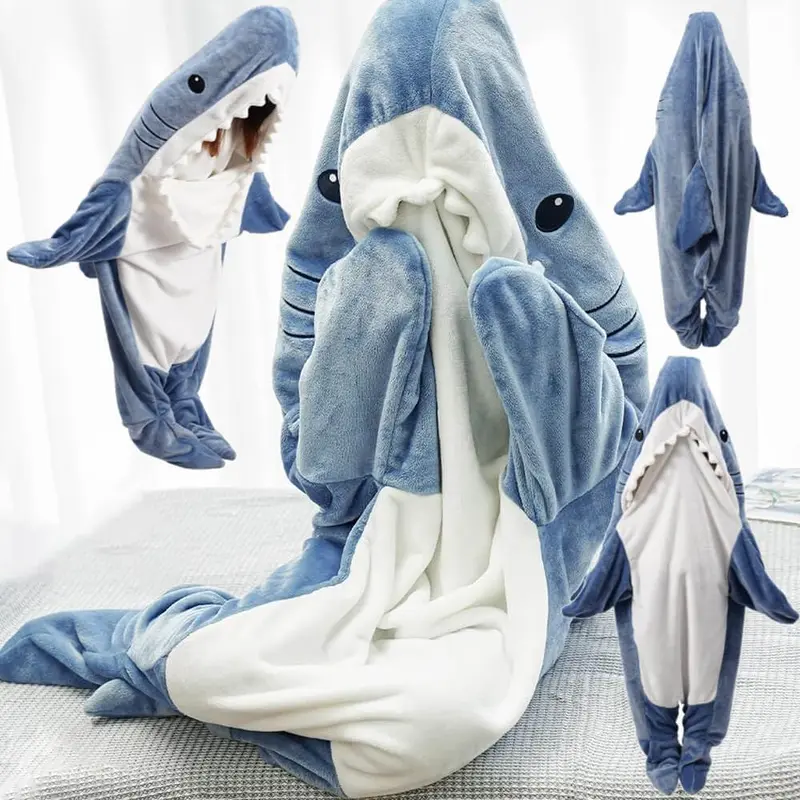Original Cuddle Sharkie Super Soft Shark Blanket Hoodie Onesie for Adults & Kids Cozy Wearable Blanket Loungewear Pajamas Comfort Homewear Slip Nightwear Oversized Womenswear Long Sleeve Blue Basic Minimalist