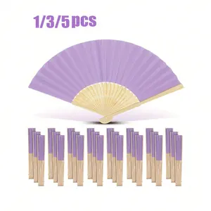1/3/5pcs Light Purple, Lightweight Paper Bamboo Folding Hand Fan For Engagement, Graduation, Wedding Party Decoration, Party Favors, Gifts | Decorative Fans