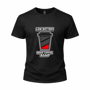 Funny Meme Cotton Oversized T-Shirt Unisex Graphic Print Low Battery Need Coffee ASAP Coffee Lover Casual Streetwear Tee outdoorfun