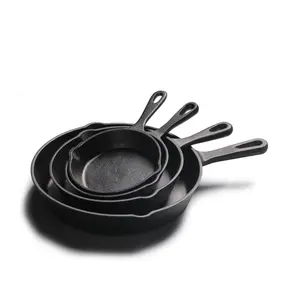 Cast Iron Non-Stick Skillet Set, Frying Pan, Heat Resistant Handle, Easy Clean, Ideal for Frying, Stir-Frying, Baking, Steak & Salmon Cooking