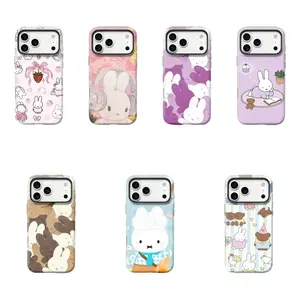 Miffy Bunny Soft Healing Girl-Style Magnetic Glossy Phone Case for iPhone 11/12/13/14/15/16/17 Pro Max Plus - Shockproof Air Cover, Phone Accessories for Smartphones, Handheld Cellphone Devices, Fan Gift