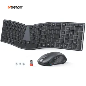 MEETION New Ergonomic Keyboard and Mouse, Director Q Split S-Curve Design, 2.4G Wireless & Dual Bluetooth, Slim Low-Profile Keys 4 DPI Mouse Rechargeable Full Size for Windows Mac PC Laptop Computer