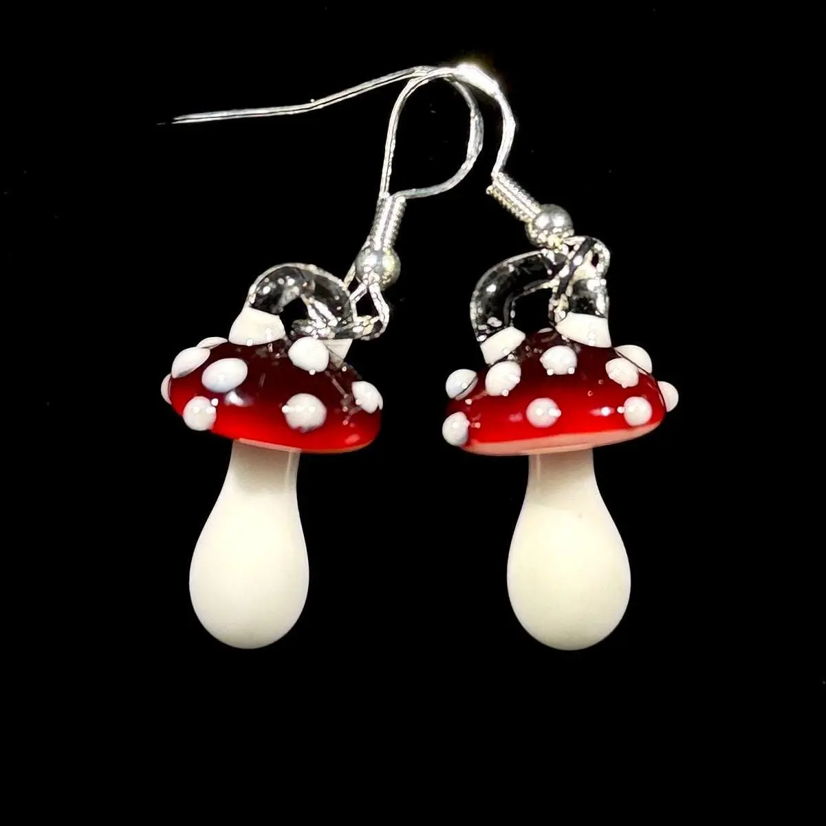 Mushroom Earrings - Hand Blown Glass - Cottagecore Dangle & Drop Jewelry - Handcrafted Funky Lampwork - Statement Gift