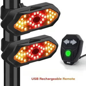 Bike Rear Turn Signal Light - Wireless LED, USB Rechargeable, Remote-Controlled, Strobe, Alarm Light, Ebike Frame Rechargeable Taillight, Bicycle Safety Accessory, Rechargeable Taillights, Strobe Taillights