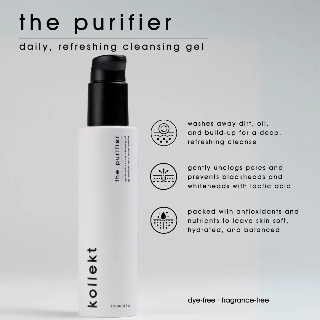 Kollekt - The Purifier Daily Cleansing Gel – Fragrance-Free, Gentle Deep Cleanser with Lactic Acid, Vitamins & Antioxidants to Remove Dirt, Grime & Unclog Pores for Fresh, Balanced Skin
