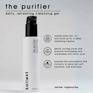 Kollekt - The Purifier Daily Cleansing Gel – Fragrance-Free, Gentle Deep Cleanser with Lactic Acid, Vitamins & Antioxidants to Remove Dirt, Grime & Unclog Pores for Fresh, Balanced Skin
