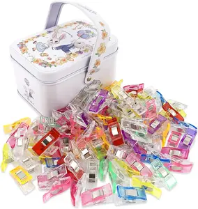 Multipurpose Sewing Clips,  Plastic Clips Sewing Notions for Sewing Quilting Supplies Crafting Tools, Assorted Colors, 100 count Clips with Tin Box