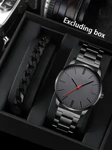 2pcs new men's personalized fashion trend sports men's steel strap watch quartz watch bracelet set