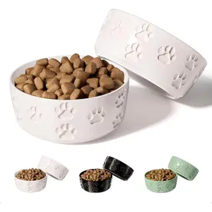 Set of 2 Ceramic Dog Bowls with Anti-Skid Rubber Base, 5" Wide 2" Tall 2 Cup Capacity Food and Water Bowls for Small Dogs and Small Pets