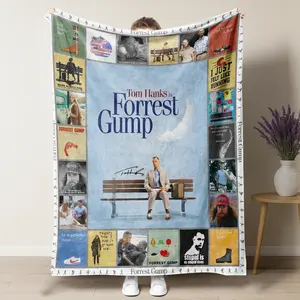 Forrest Gump The Ultimate Iconic Movie Moments Collage Plush Blanket, Vintage Run Forrest Run Bench Scene & Classic Quote Graphic Soft Fleece Throw Blanket, Perfect for 90s Movie Fans, Forrest Gump Enthusiasts & Nostalgic Home Decor