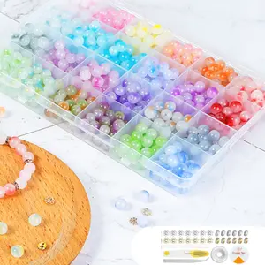 700Pcs Glass Beads for Jewelry Making, 24 Color 8mm Glass Crystal Beads Friendship Bracelets Making Kit for DIY Earrings Necklaces Rings