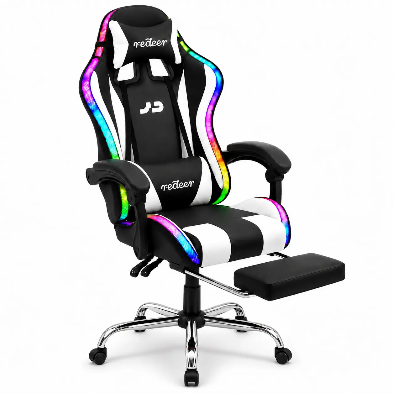 Ergonomic Gaming Chair with RGB Lighting and Bluetooth Speakers, High-Back Recliner with Lumbar Massage and Footrest, Perforated PU Leather, Chairs For Gaming, Recline 0-155°,portable,outdoor,lawn chair