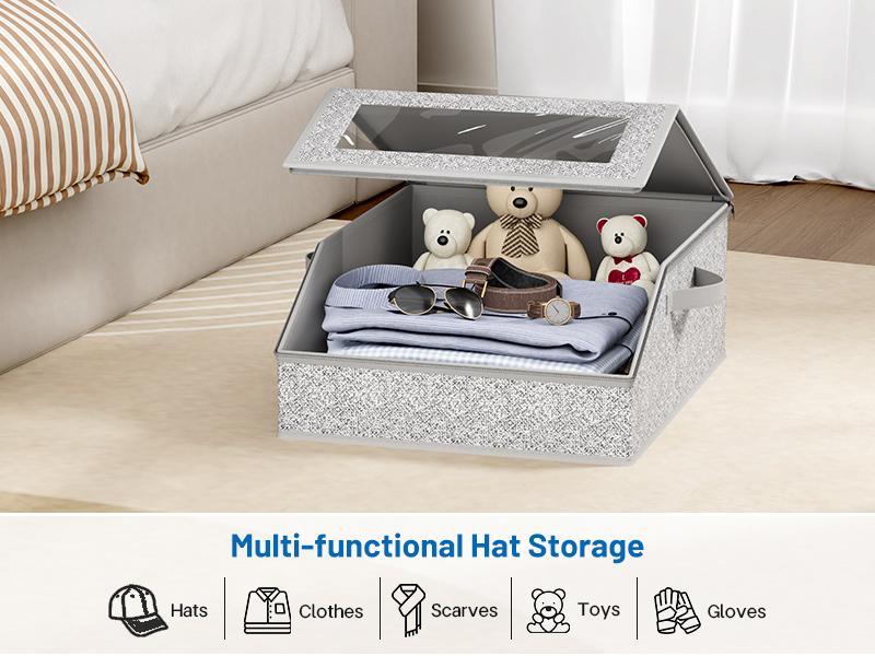 Large Stackable Hat Storage Boxes for Baseball Caps with Handle, Hat Organizer Rack for Wardrobe, Closet, Bedroom, Shelf and Home Organization, Space-Saving Storage for Hats and Men’s Gifts carry