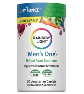 Rainbow Light Mens Multivitamin One + | 30 Caplets | Real Food Nutrients, Digestive Enzymes & Probiotics