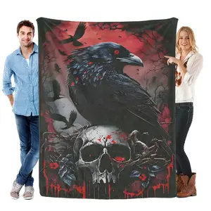 Gothic Raven & Skull Throw blankets, flannel blankets, soft and comfortable sofa beds suitable for all seasons, camping office chair covers for travel, room decorations, lightweight and comfortable home gifts.